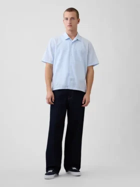 Chemise ample à ourlet droit en lin et coton