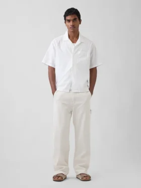 Chemise ample à ourlet droit en lin et coton