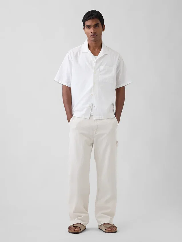 Chemise ample à ourlet droit en lin et coton