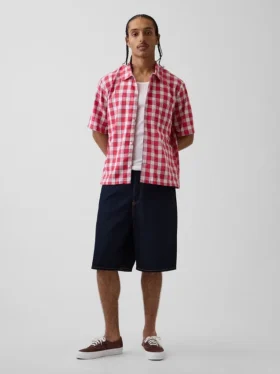 Chemise ample à ourlet droit en lin et coton