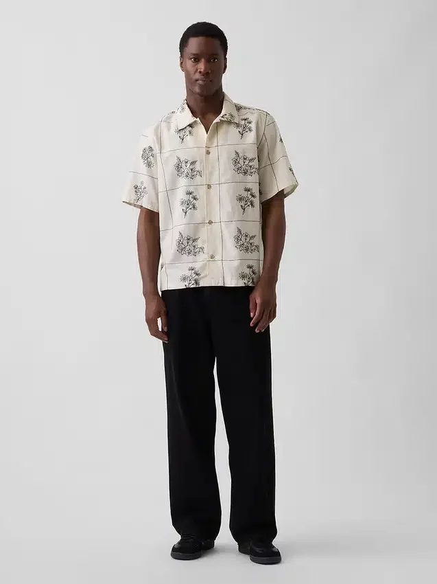 Chemise ample à ourlet droit en lin et coton