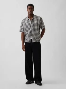 Chemise ample à ourlet droit en lin et coton