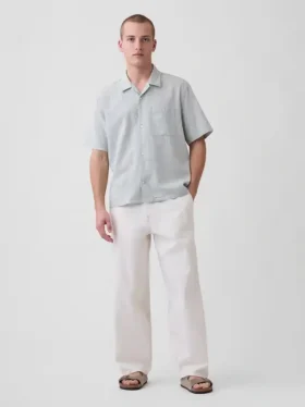 Chemise ample à ourlet droit en lin et coton
