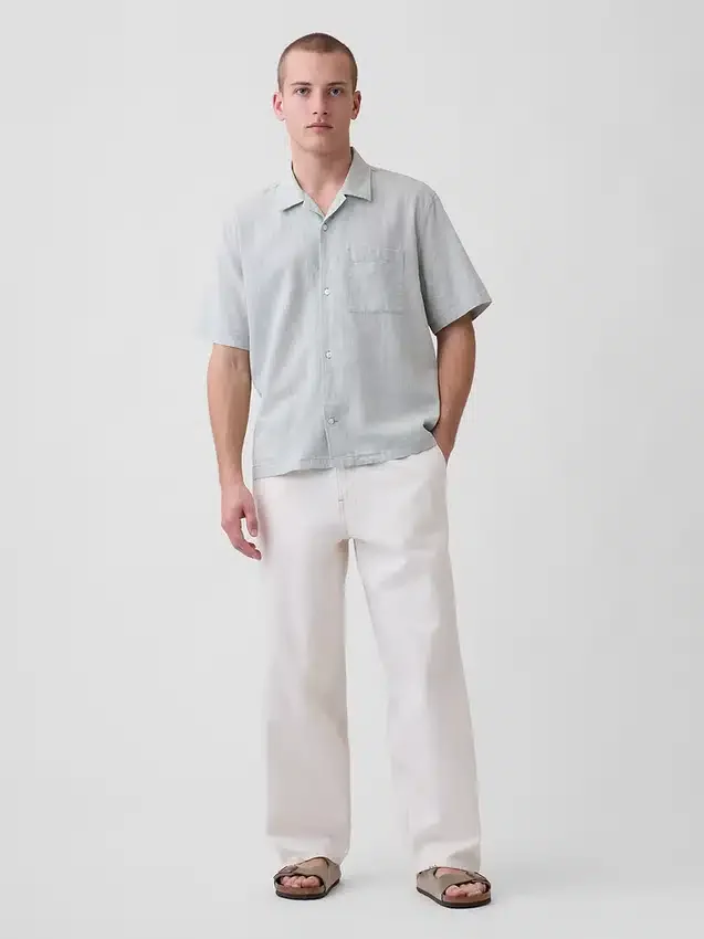 Chemise ample à ourlet droit en lin et coton