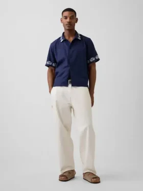 Chemise ample à ourlet droit en lin et coton