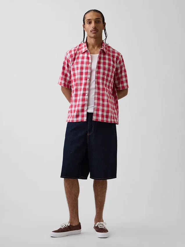 Chemise ample à ourlet droit en lin et coton