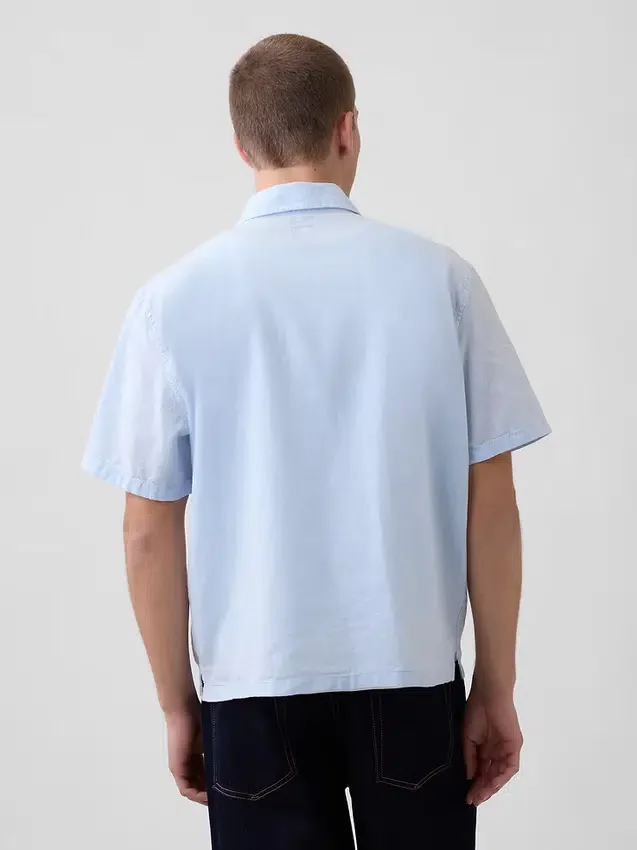Chemise ample à ourlet droit en lin et coton