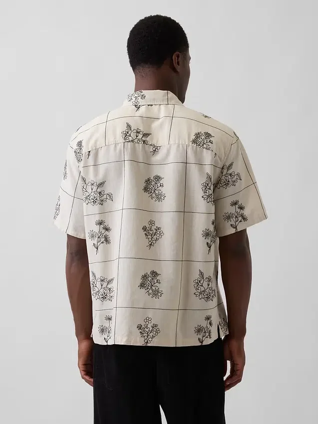 Chemise ample à ourlet droit en lin et coton
