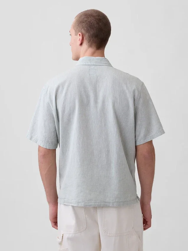 Chemise ample à ourlet droit en lin et coton
