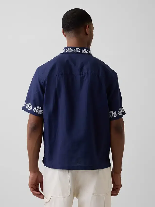 Chemise ample à ourlet droit en lin et coton