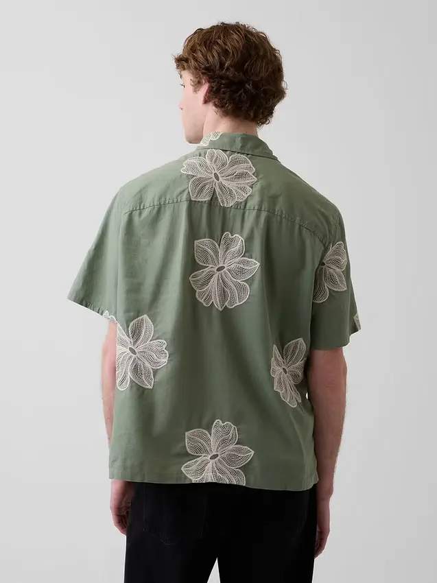 Chemise ample à ourlet droit en lin et coton