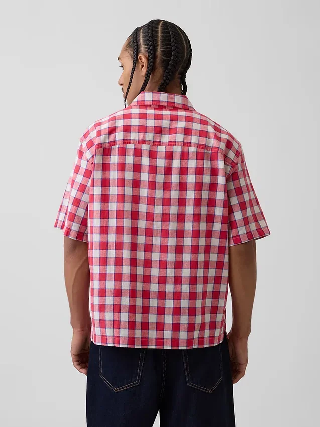 Chemise ample à ourlet droit en lin et coton