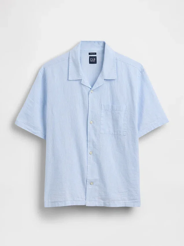 Chemise ample à ourlet droit en lin et coton