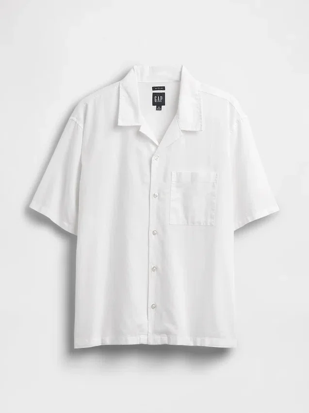 Chemise ample à ourlet droit en lin et coton