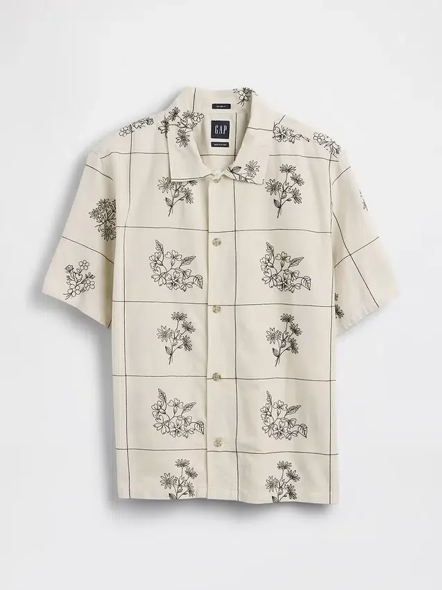Chemise ample à ourlet droit en lin et coton