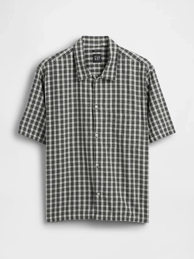 Chemise ample à ourlet droit en lin et coton