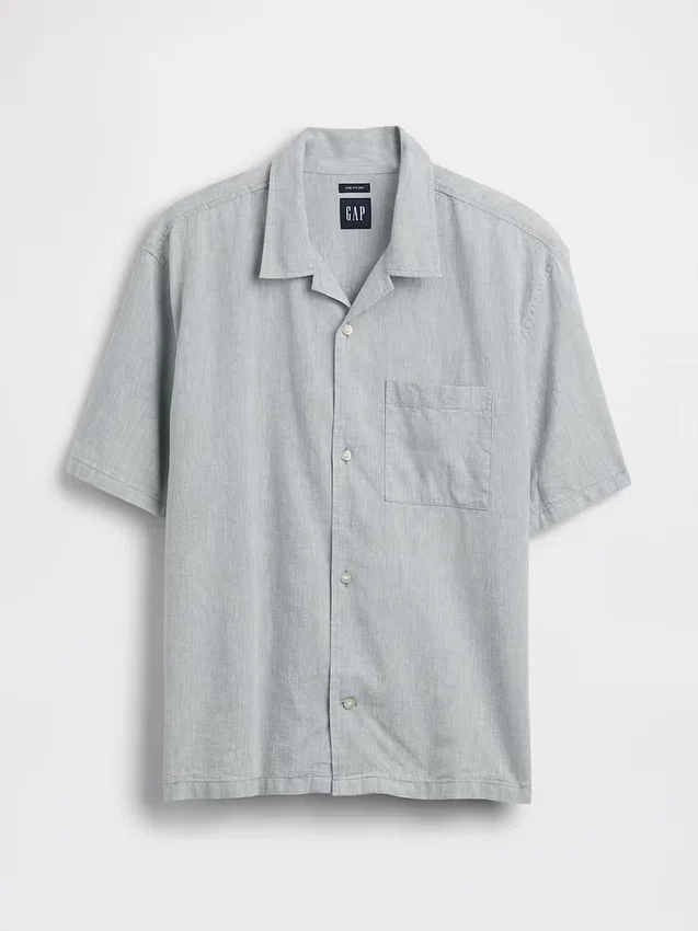 Chemise ample à ourlet droit en lin et coton