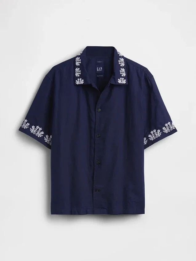 Chemise ample à ourlet droit en lin et coton