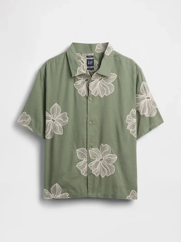 Chemise ample à ourlet droit en lin et coton