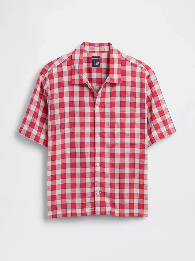 Chemise ample à ourlet droit en lin et coton