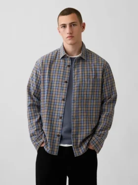 Chemise à carreaux ample en sergé délavé au soleil