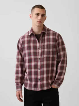 Chemise à carreaux ample en sergé délavé au soleil