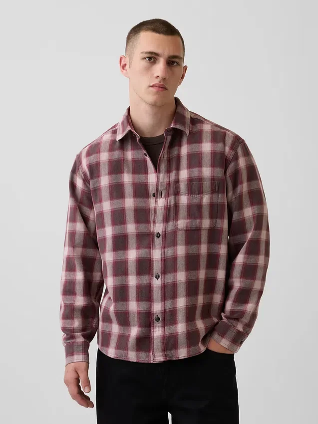 Chemise à carreaux ample en sergé délavé au soleil