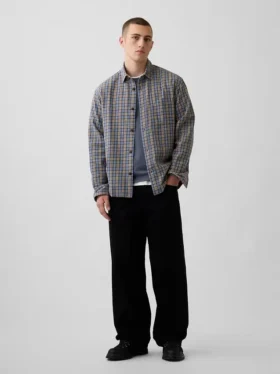 Chemise à carreaux ample en sergé délavé au soleil