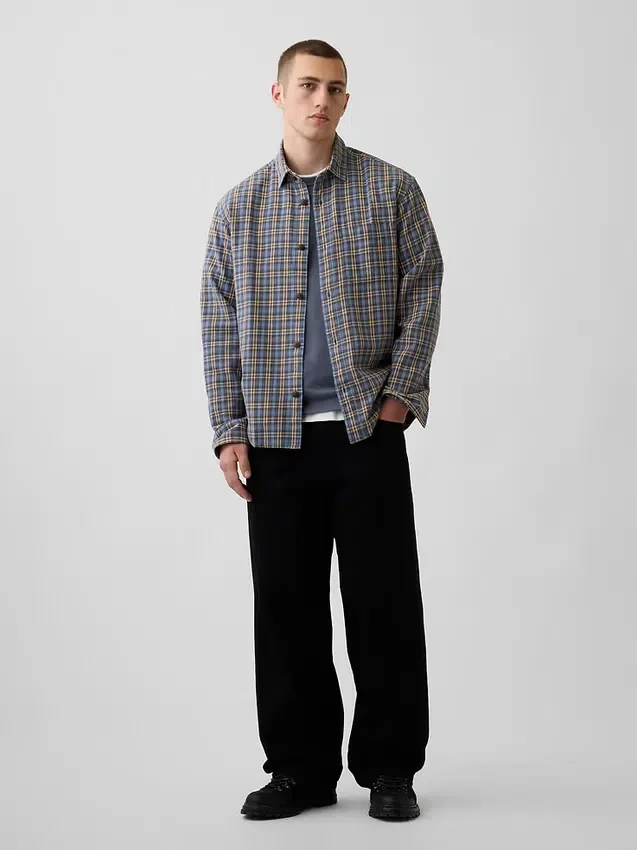 Chemise à carreaux ample en sergé délavé au soleil