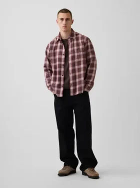 Chemise à carreaux ample en sergé délavé au soleil