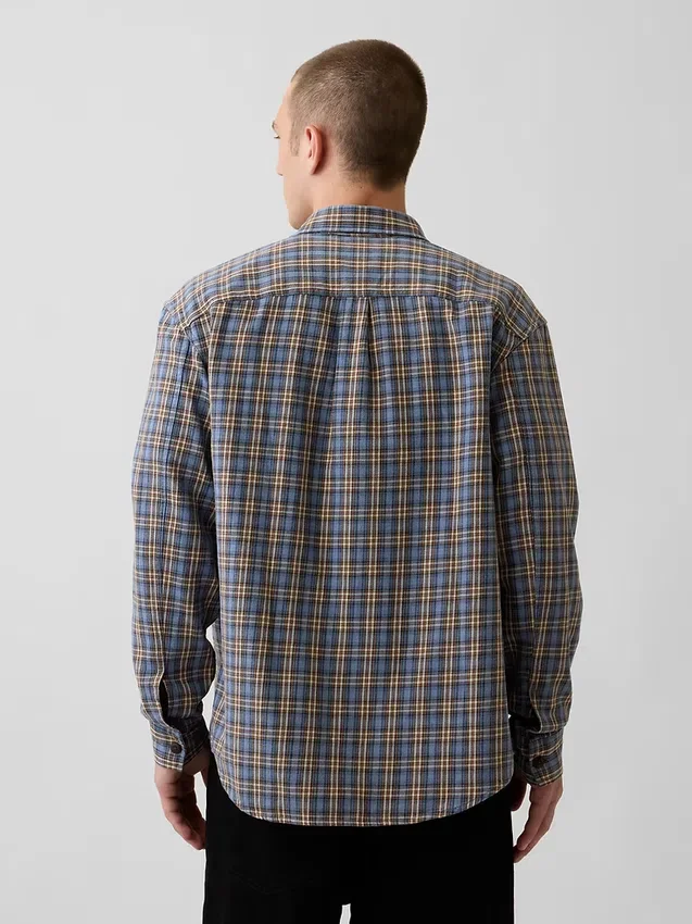 Chemise à carreaux ample en sergé délavé au soleil