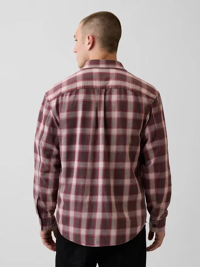 Chemise à carreaux ample en sergé délavé au soleil