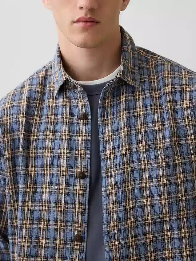 Chemise à carreaux ample en sergé délavé au soleil