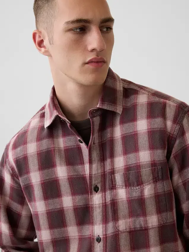 Chemise à carreaux ample en sergé délavé au soleil