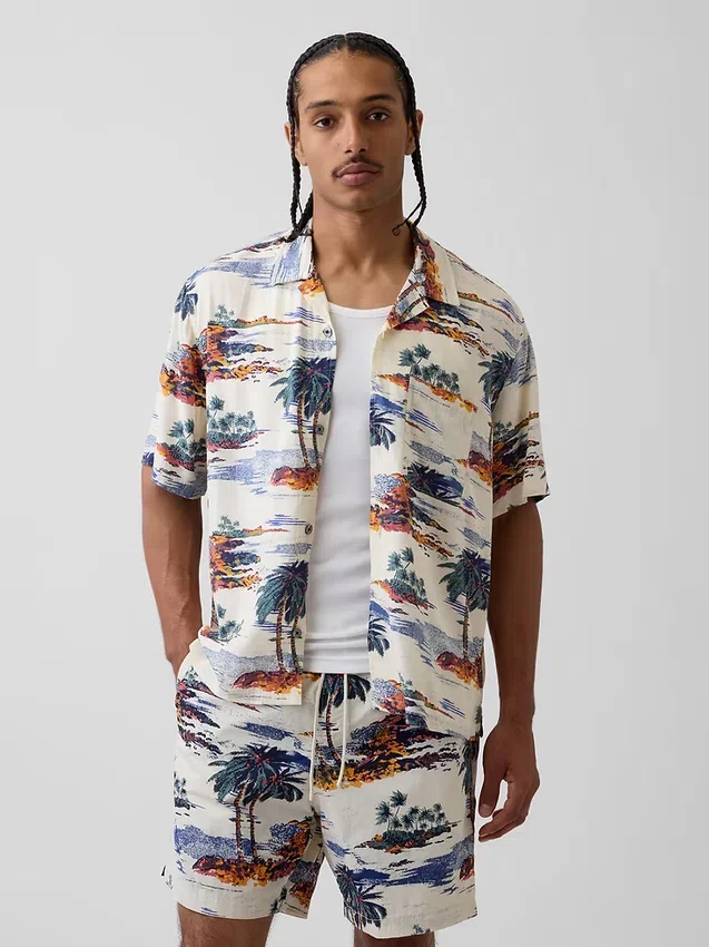 Chemise à col camp décontractée