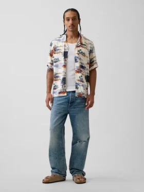 Chemise à col camp décontractée