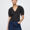 Chemise courte en denim à manches évasées