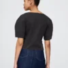 Chemise courte en denim à manches évasées