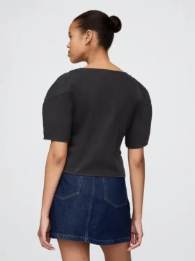 Chemise courte en denim à manches évasées