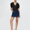 Chemise courte en denim à manches évasées