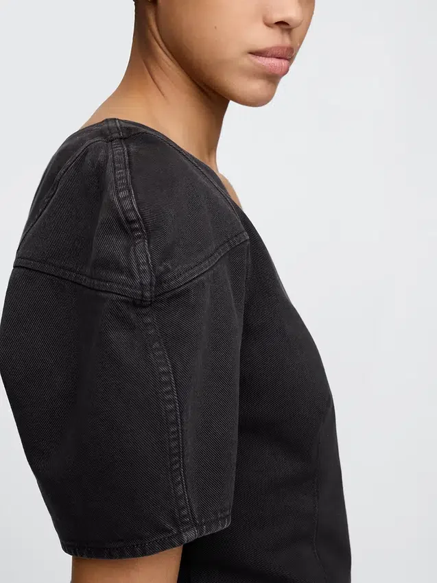 Chemise courte en denim à manches évasées