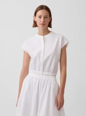 Chemise courte à manches courtes en popeline