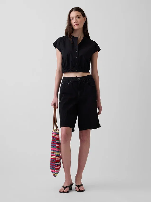 Chemise courte à manches courtes en popeline