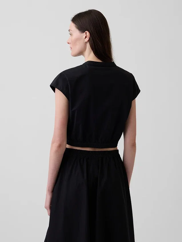 Chemise courte à manches courtes en popeline
