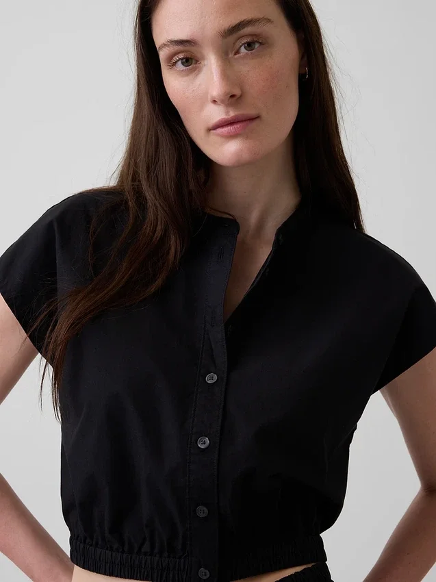 Chemise courte à manches courtes en popeline