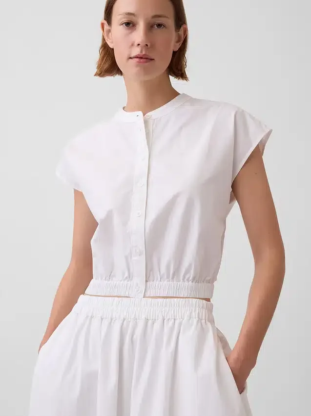 Chemise courte à manches courtes en popeline