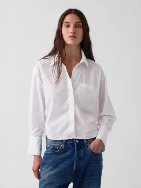 Chemise courte oversize en popeline de coton bio