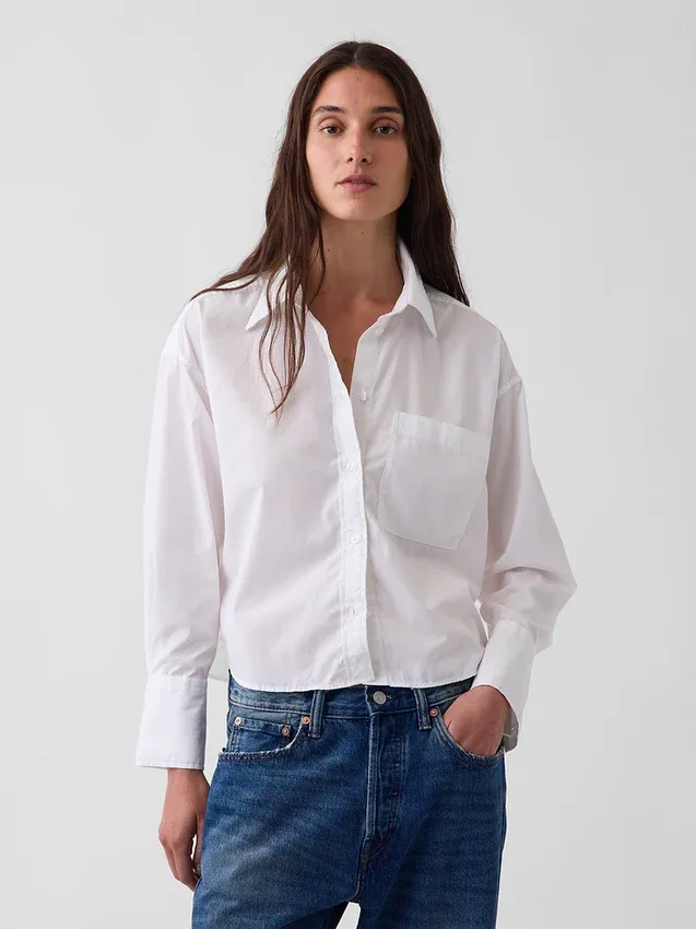 Chemise courte oversize en popeline de coton bio