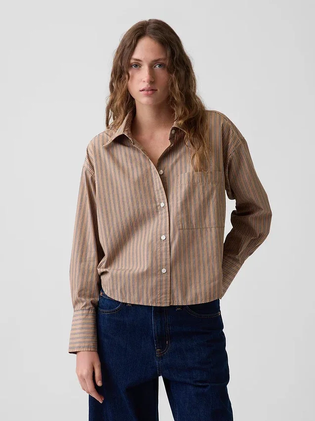 Chemise courte oversize en popeline de coton bio