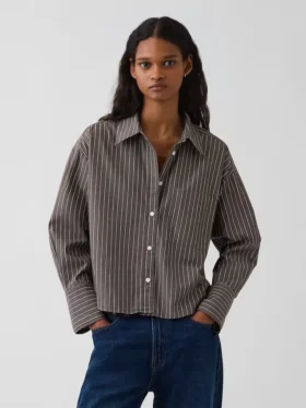 Chemise courte oversize en popeline de coton bio